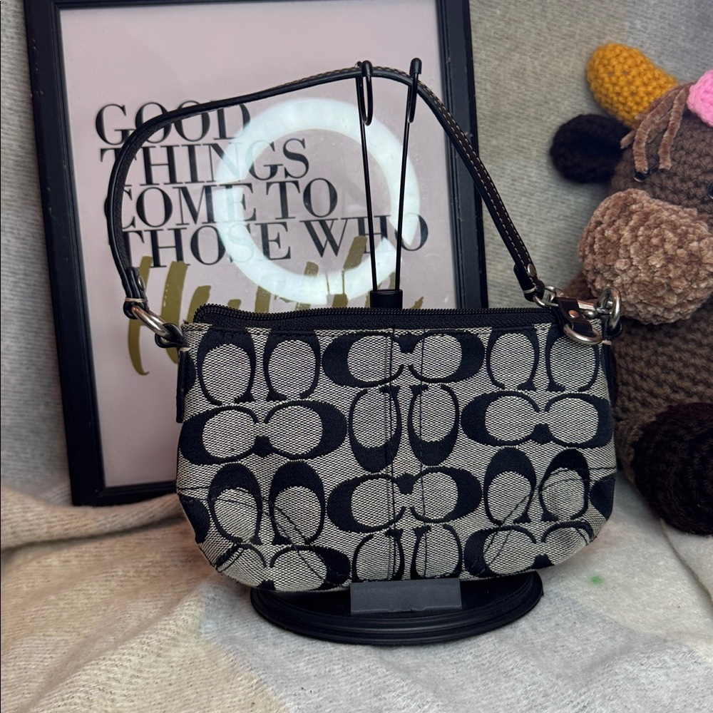Coach Black and Tan Signature Wristlet - Picture 3 of 6